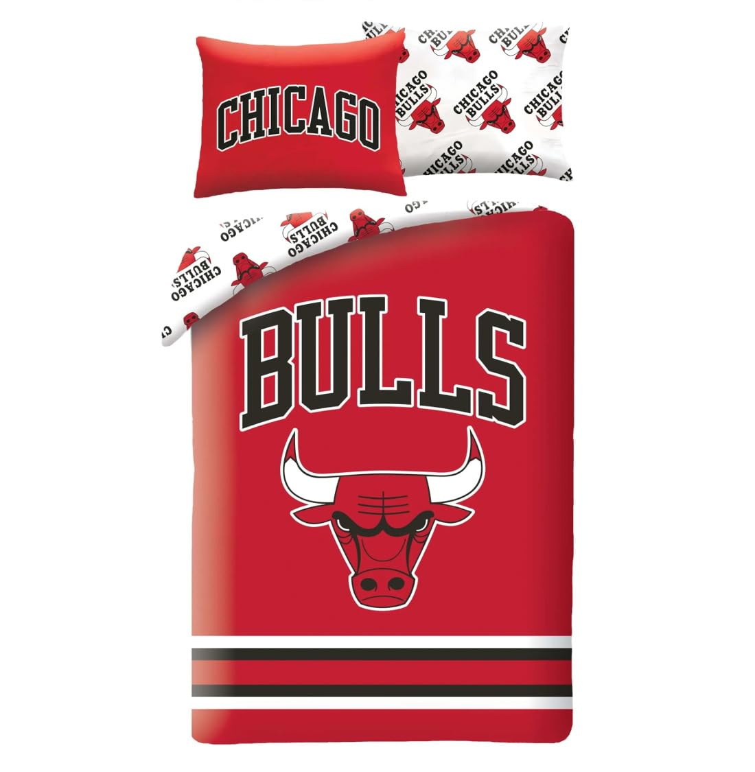 Chicago Bulls Single Duvet Cover 140 x 200 cm + Pillowcase Microfibre Red White