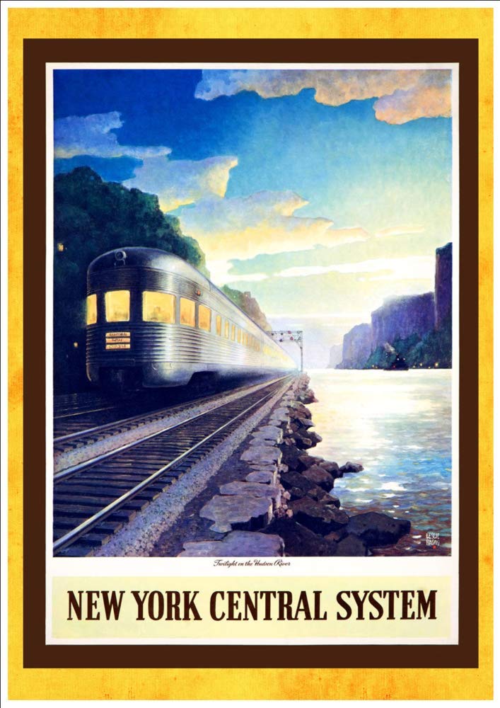 "New York Central System - Twilight On The Hudson River" A4 Glossy Vintage Railway Poster Art Print