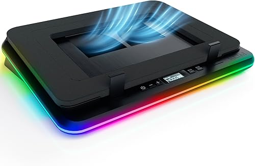 KLIM Turbofrost - Almohadilla de refrigeración para laptop para videojuegos, 4 potentes ventiladores turbo - 4 x 4000 RPM, RGB dinámico, 4 puertos