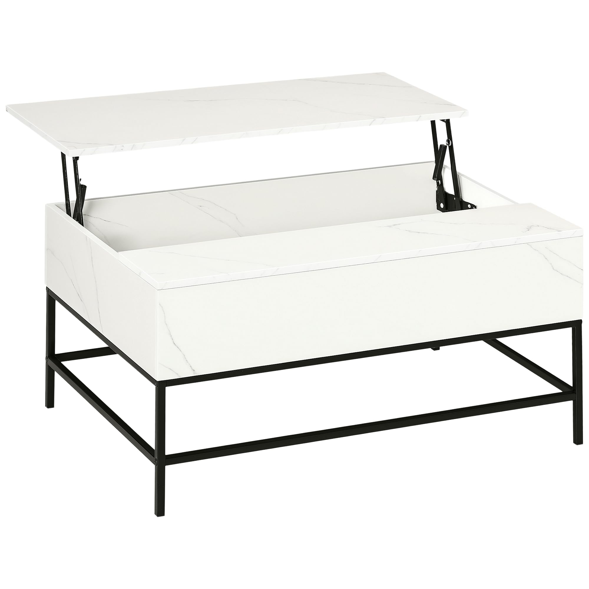 HOMCOM Modern Lift Top Coffee Table with Hidden Storage Compartment and Metal Legs, for Living Room, Home Office, White
