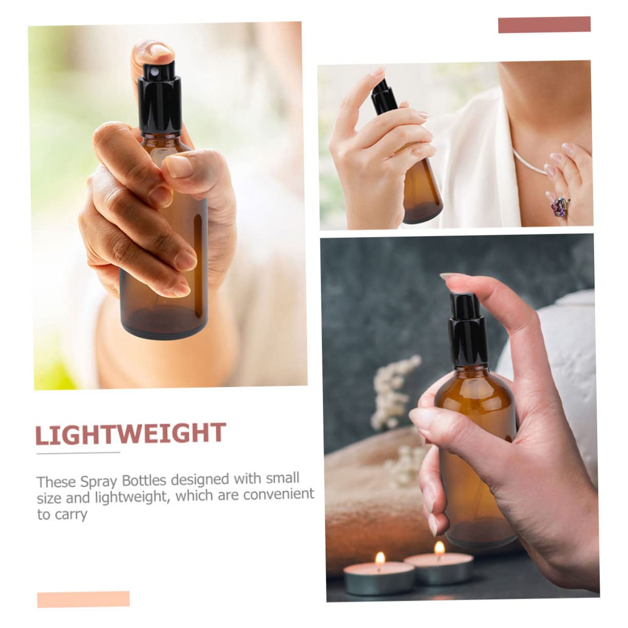 Set 12 Bottiglie Spray in Vetro Ambrato 30ml Riutilizzabili per Viaggio e Ufficio, Contenitori Spray per Olio Essenziale e Profumo Facili da Trasportare