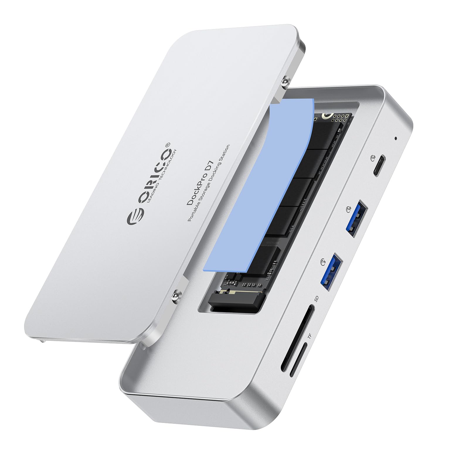 ORICO 7 IN 1 USB C Hub mit 8TB M.2 NVMe SSD Gehäuse | Docking Station mit 10 Gbps USB-C & USB-A ports,2* 5Gbps USB-A,3.0 SD/TF, 100W PD, Gigabit Ethernet,Kompatibel für Laptop-D7