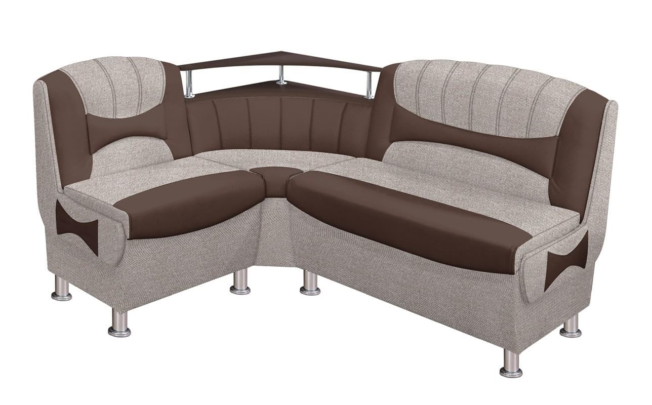 Rodnik Eckbank Samba NEW mit Stauraum und Ablage, gepolsterte Sitzbank für Esszimmer und Küche, beidseitig montierbar, 164 x 128 cm (braun, Stoff)