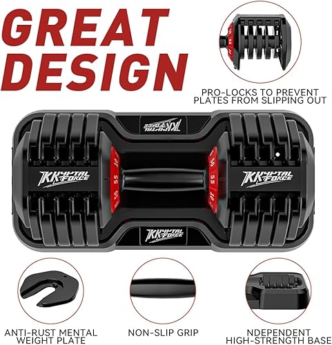 Miniatura 5 de Juego de mancuernas ajustables de 2555 libras, mancuernas con mango de metal antideslizante para ejercicio y fitness, ajuste rápido de peso para