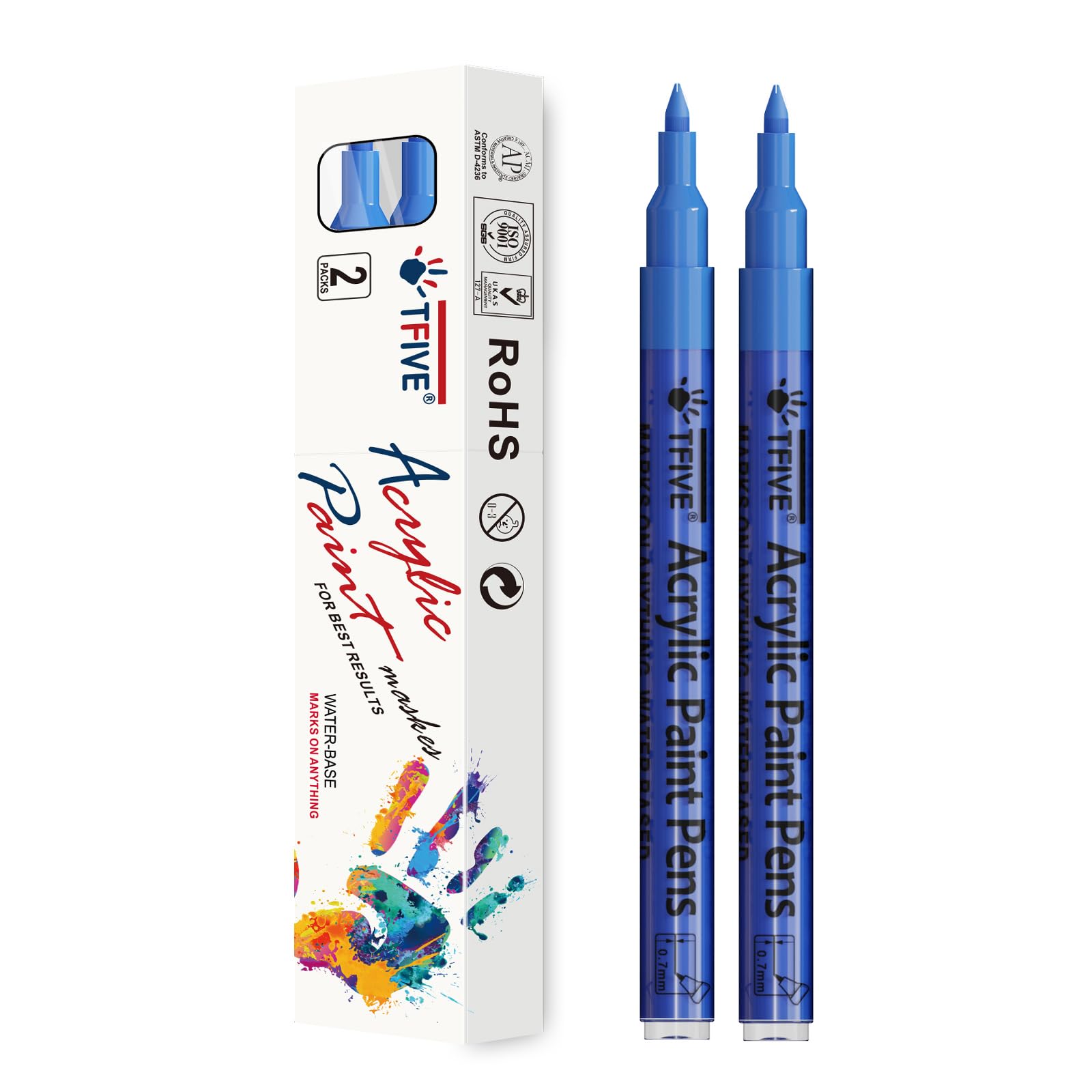 TFIVE Blue Paint Marker Pens - 2 Pack Acrylic Permanent Marker, 0.7mm Extra Fine Tip for Art Projects, Drawing, Rock Painting, Ceramic, Glass, Wood, Plastic, Metal, Canvas DIY Crafts
