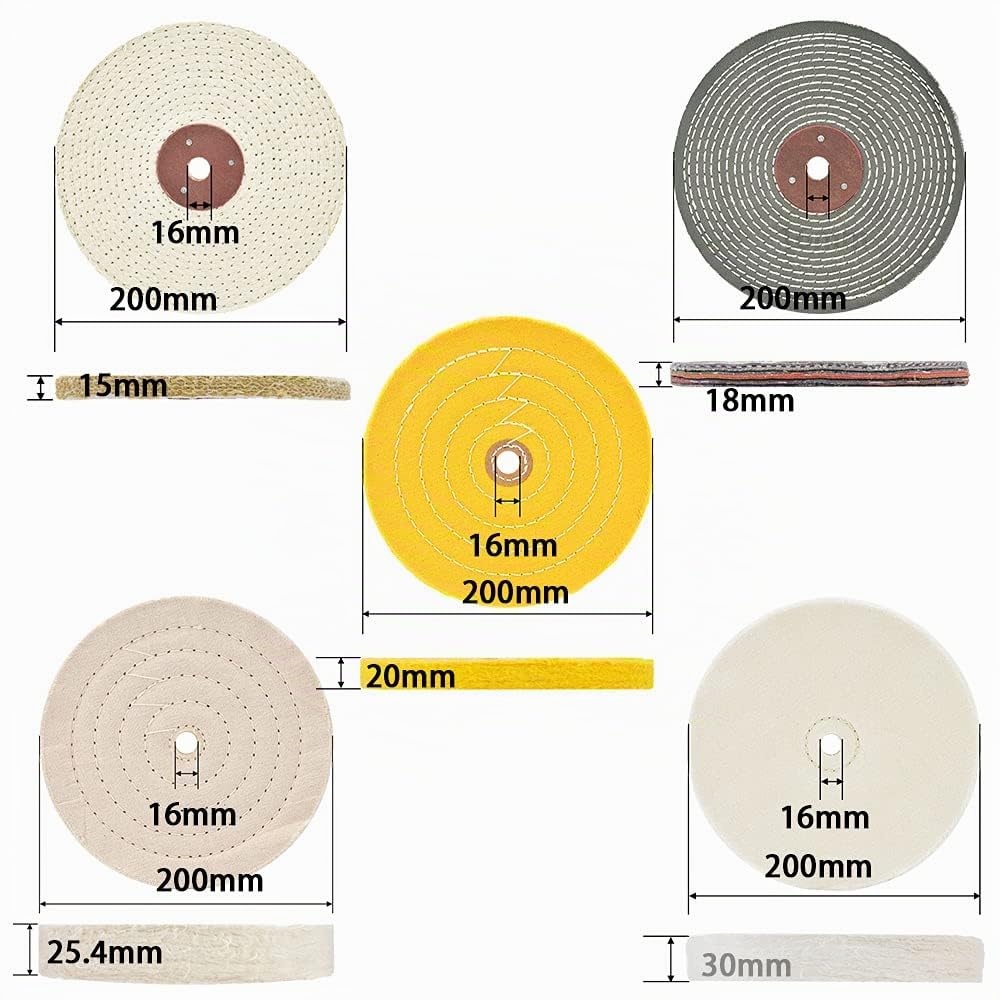 Ruedas de pulido para pulir de 200mm para amoladora de banco con orificio de eje de 16mm 5PCS