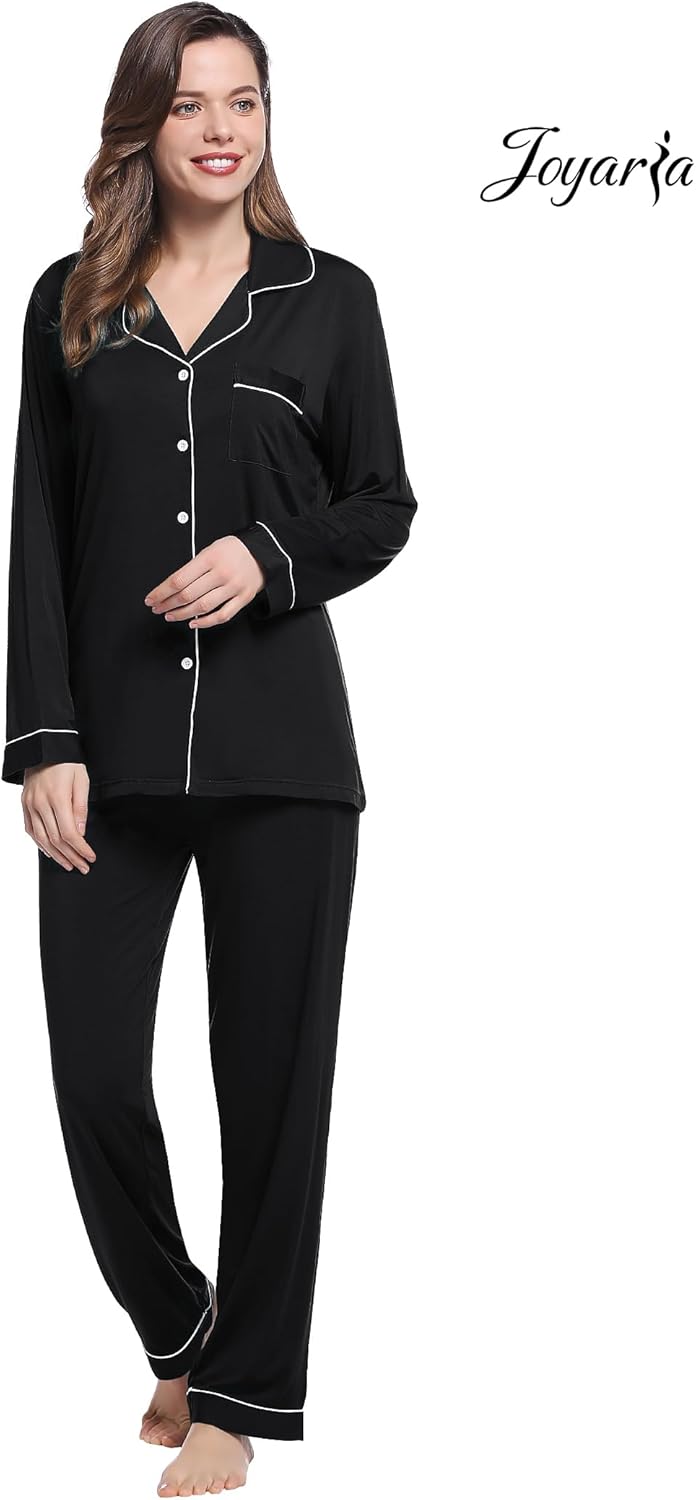 Joyaria Womens Bamboo Viscose Pajama Sets Long Sleeve Button Down Cooling Sleepwear Soft Comfortable Pj Pants Set for Women - Image 5