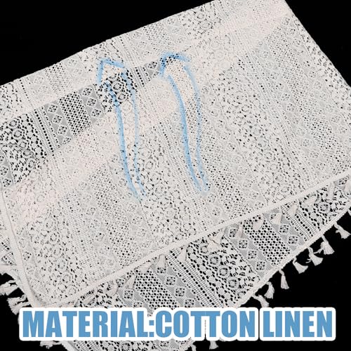Visillo de lino y algodón beige premium con encaje rústico elegante 4