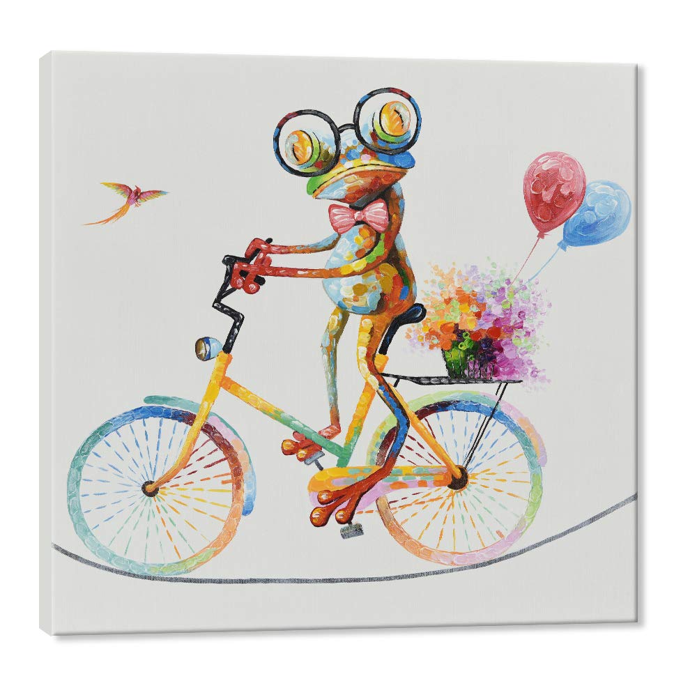 SEVEN WALL ARTS - Frog Art Funny Animal Canvas Wall Print Cute Colorful Tightrope Walking Frog Painting Framed Artwork for Living Room Kids Room Home Decor 24 x 24 Inch