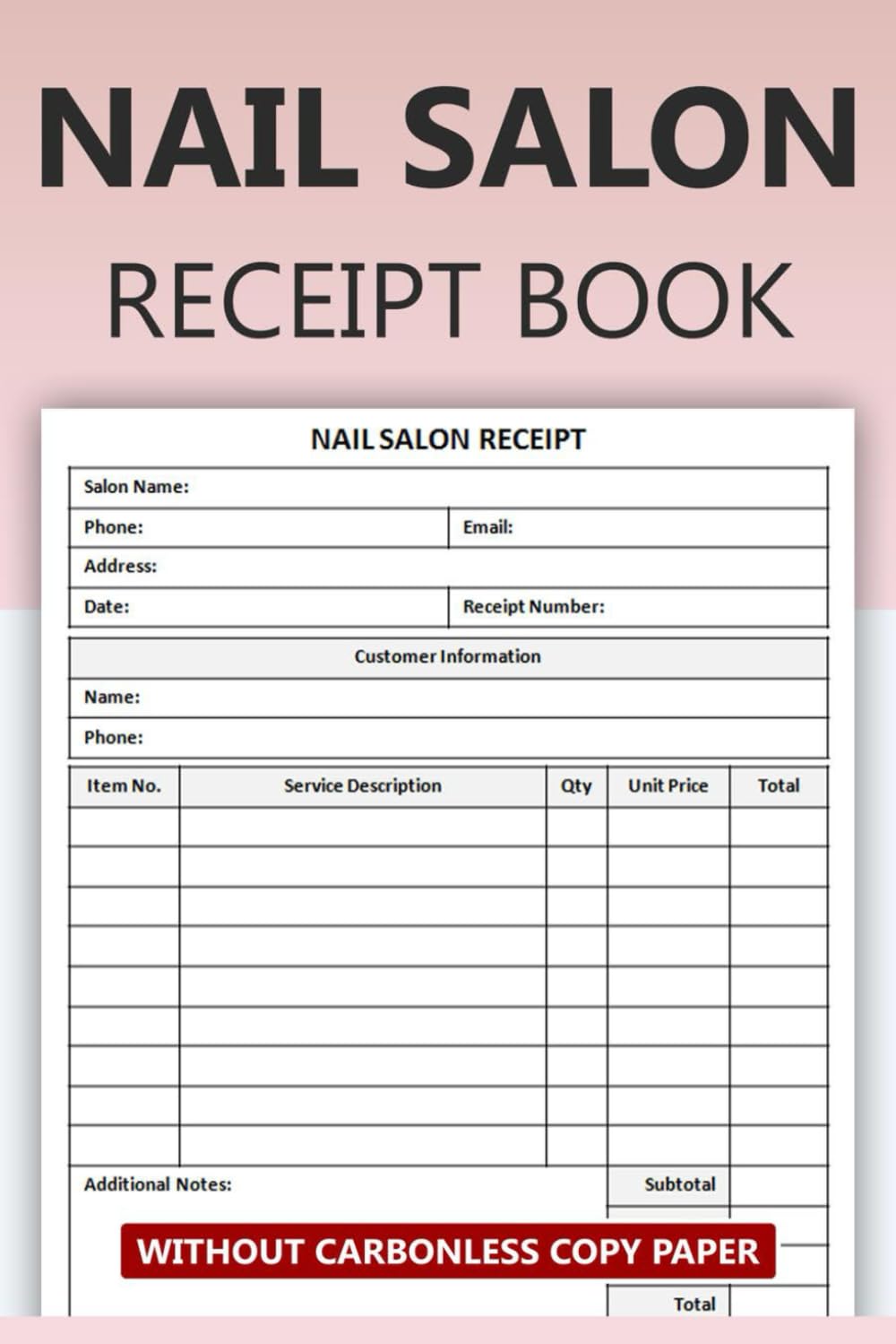 Nail Salon Receipt Book: Nail Care Tech Receipt Form | Nail Beauty ...