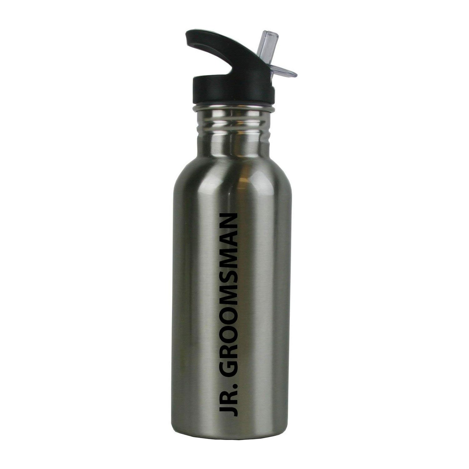 CustomGiftsNow Jr. Groomsman 20-Ounce 600ML 20-Ounce Silver Stainless Steel Water Bottle with Straw Top Lid