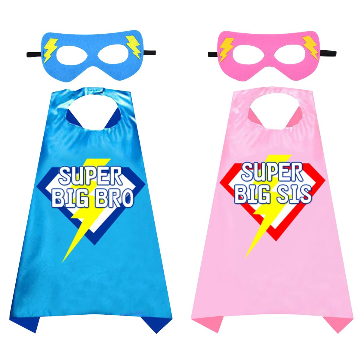 Miotlsy Kids Cartoon Cape Mask Set Super Big Sister Big Brother Dress Up Cartoon Cape & Mask New Sibling Gift Costumes Birthday Party Gifts Toys & Perfect Gifts for Boys Girls 4PCS