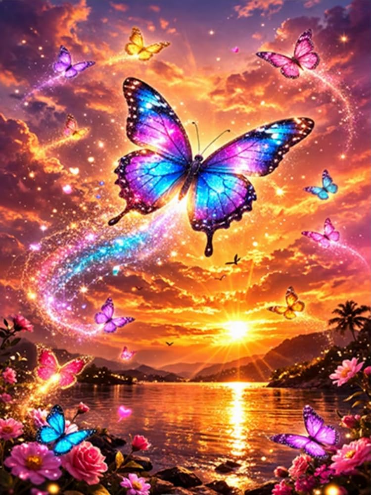COKYIS Cross Stitch Kits for Adults Stamped 11CT Printed Cross Stitch Kit Butterfly Counted Embroidery Kits for Beginner Wall Art Home Decoration 40x50cm