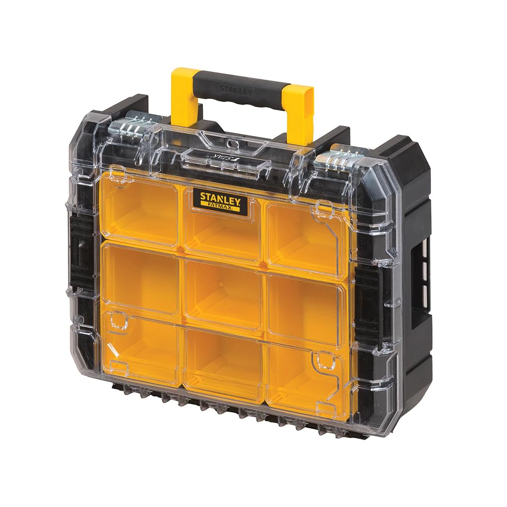 STANLEY FATMAX Conjunto Pro-Stack 3 Piezas, Maleta con Asa de Aluminio, Organizador Transparente, Base con Ruedas, Almacenaje Móvil, Negro, 51.2x70.8x43.5 cm, FMST1-80103