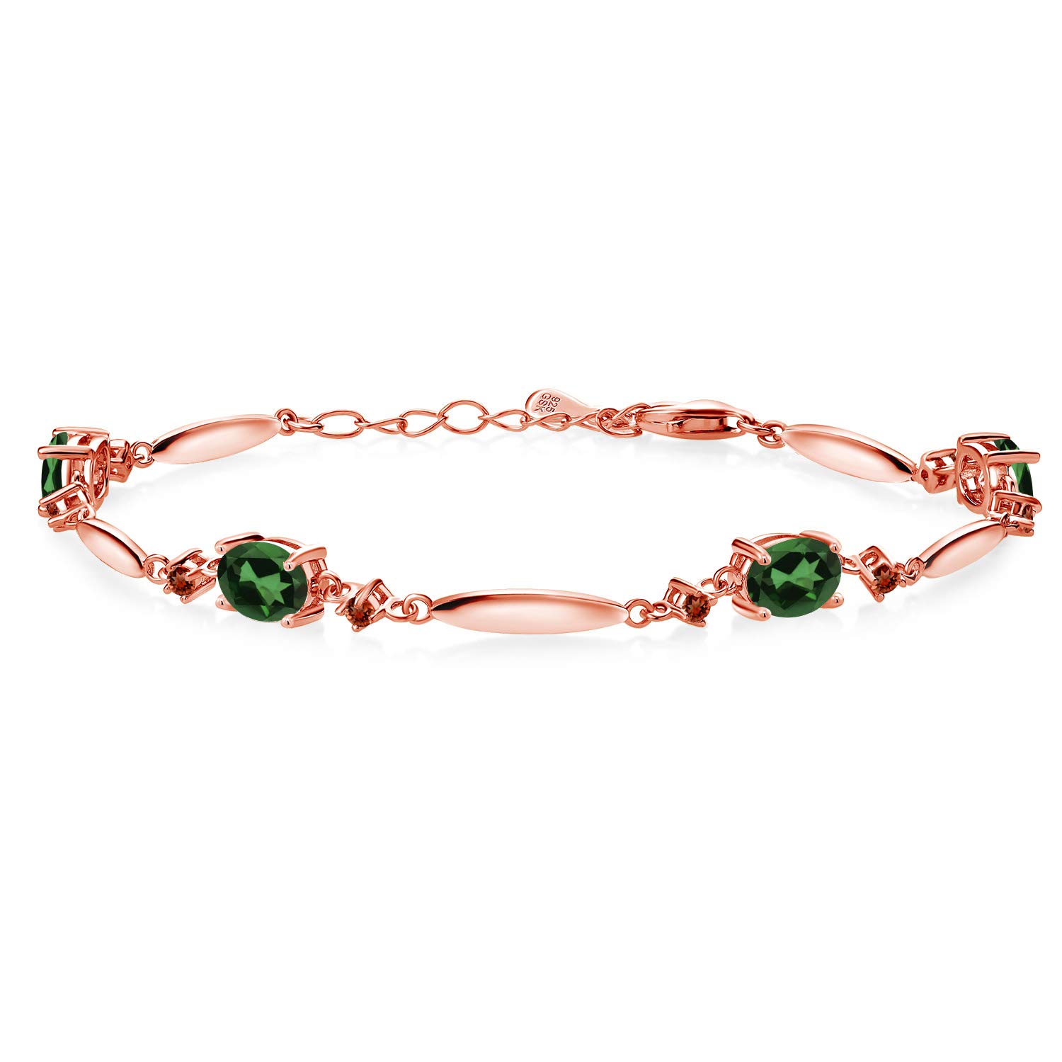 Gem Stone King 3.58 Ct Emerald Envy Mystic Topaz Red Garnet 18K Rose Gold Plated Silver Bracelet For Women 6 Inch + 1 Inch Extender