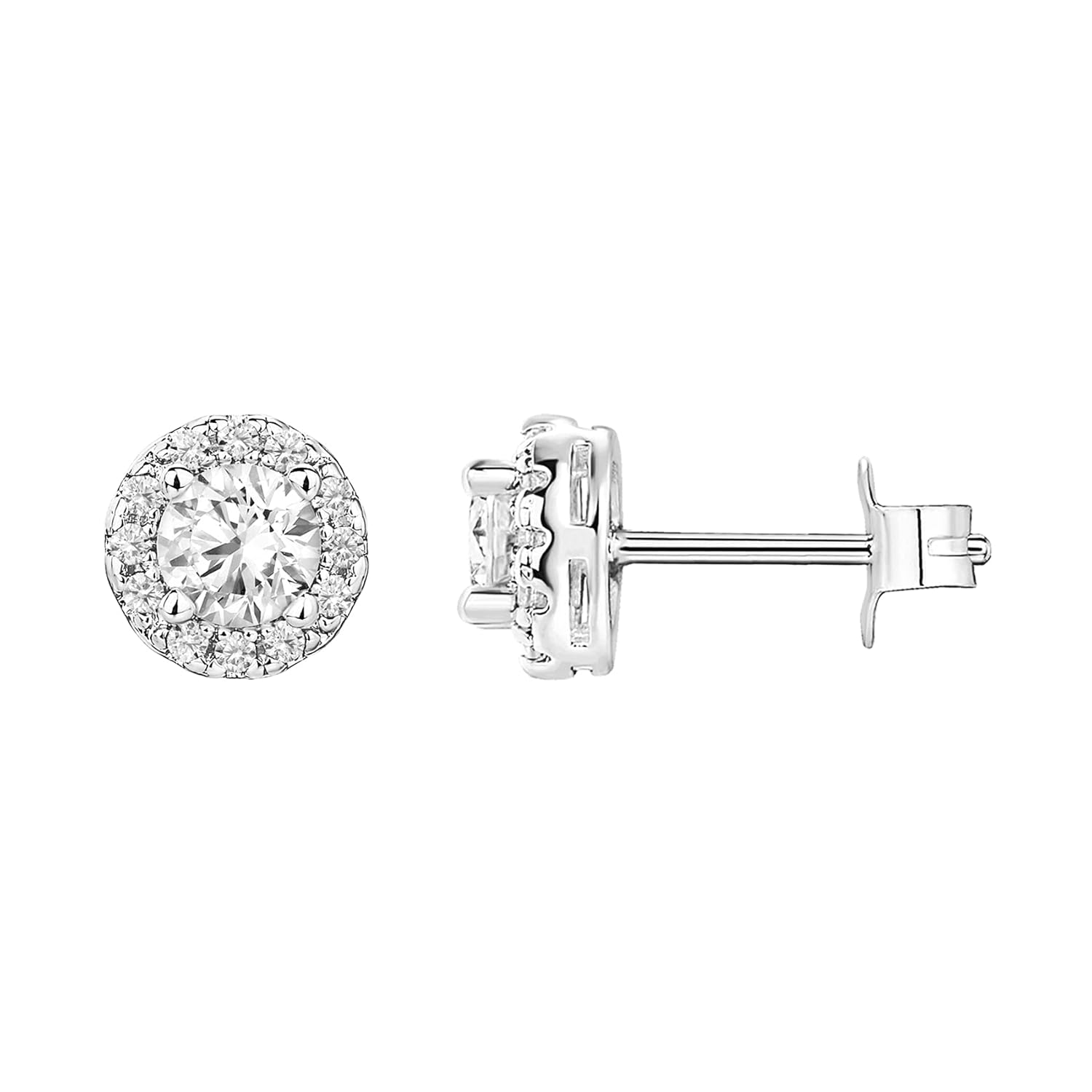 PAVOI 14K Gold Plated 925 Sterling Silver Post Brilliant Round Faux Diamond Halo Earrings - Premium Cubic Zirconia