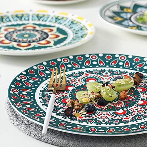 Ceramiczny talerz obiadowy, płaska okrągła taca na amerykańskie dim sum i stek, zastawa stołowa w stylu boho do domowej jadalni, nadaje się do zachodniej żywności