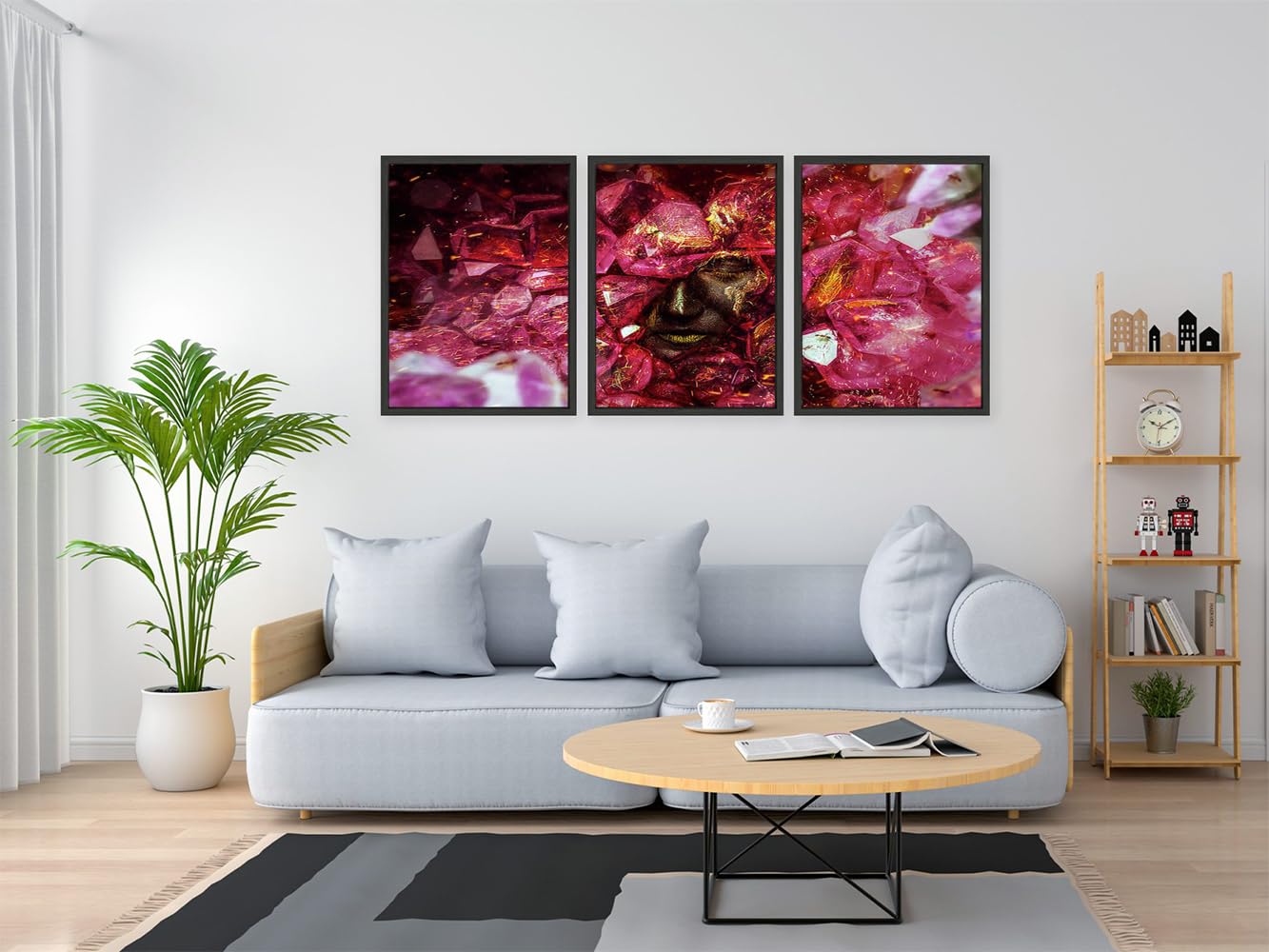 VERRE ART Printed Framed Canvas Painting for Home Decor Office Wall Studio Wall Living Room Decoration (46x27inch (Split in 3 Part) Black Floater) - Crystallize Print