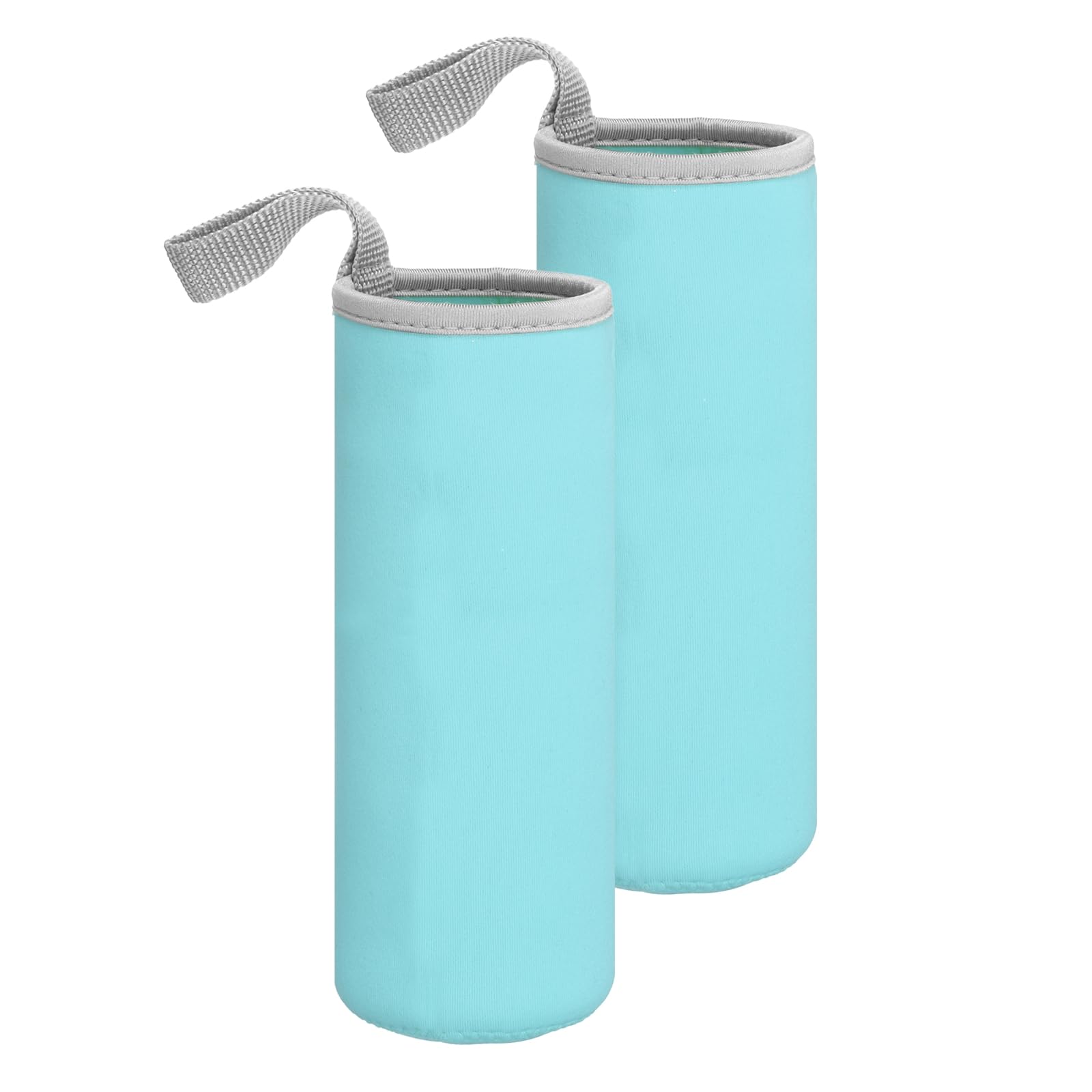 sourcing map 2pcs Neoprene Water Bottle Sleeve, 18.5 oz Insulated Water Glass Bottles Carrier Bag Collapsible Drink Bottle Sleeve Cover Holder with Handle, Light Blue