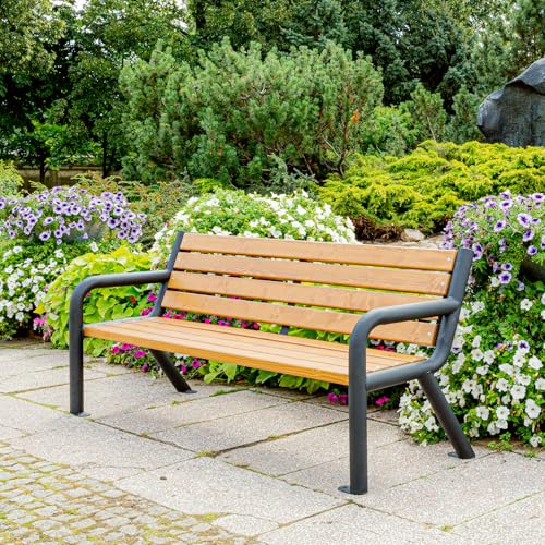 REKORD Banc de Jardin 186 x 60 x 76 cm Banc d’extérieur Robuste en métal et Bois avec Dossier résistant aux intempéries pour Parc terrasse et Avant-Cour...