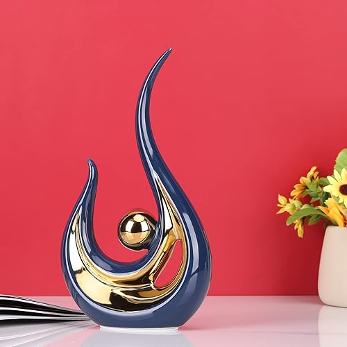 Miniatura 5 de LCCCK Estatuas abstractas de oro azul para decoración del hogar, acento moderno de escultura de cerámica, estatuas decorativas para sala de estar,