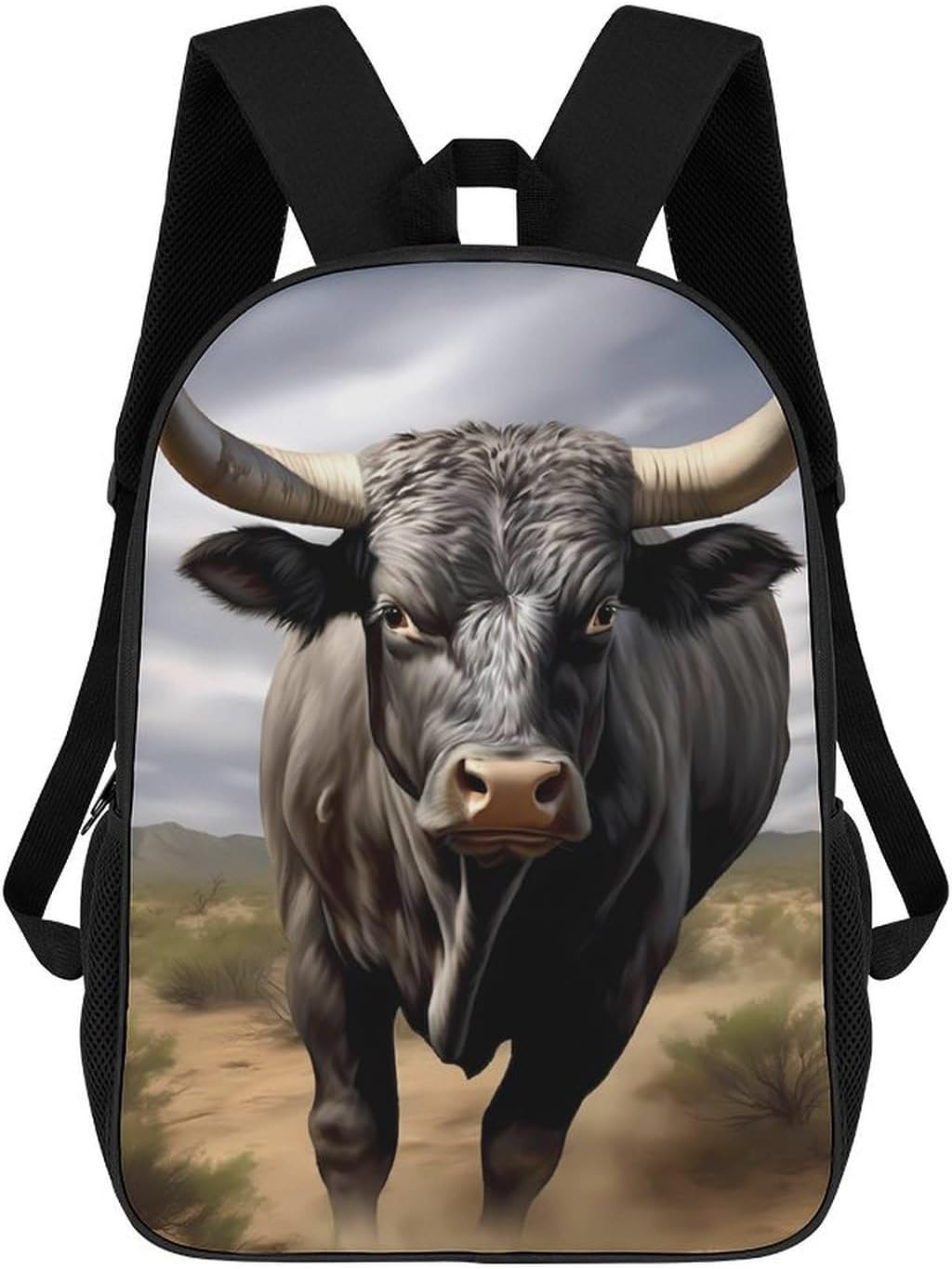 The Bull Horns Funny 17 Inch Backpack Classic Daypack with Adjustable Shoulder Straps for Men Women Travel Camping