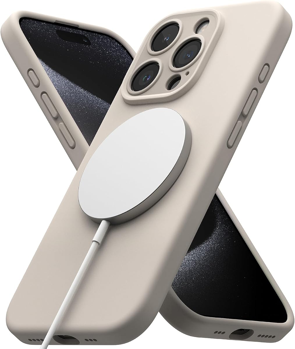 Funda Ringke para iPhone 15 Pro [Piedra magnética de silicona] | Compatible con MagSafe, se siente aterciopelada, suave, liviana, delgada y linda funda para teléfono para mujeres y hombres