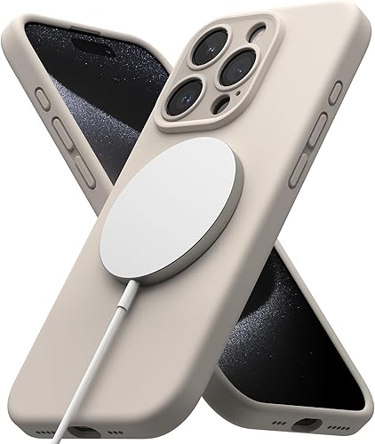 Miniatura 1 de Ringke Funda magnética de silicona compatible con MagSafe diseñada para iPhone 15 Pro Max, se siente aterciopelada, ligera, delgada, linda, suave,