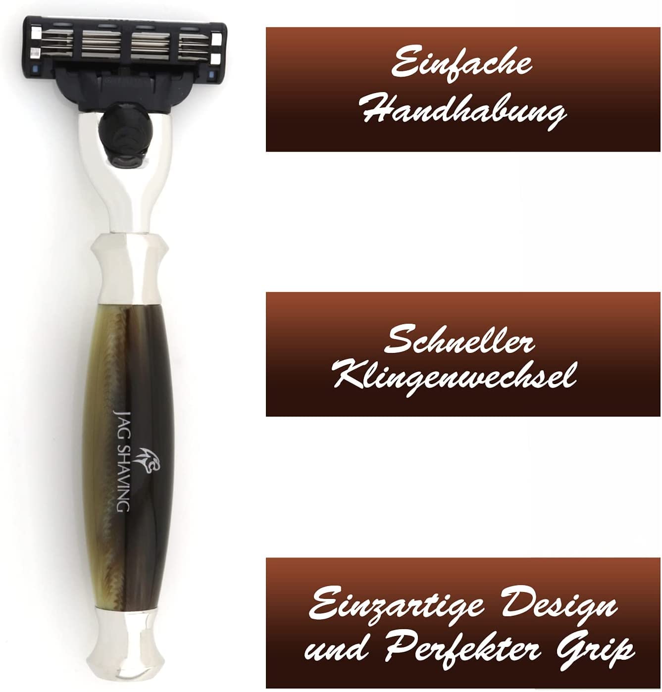 Jag Shaving Jag's Lee Range zestaw do golenia – 3-częściowy zestaw do golenia – syntetyczny pędzel do golenia ze srebrnymi końcówkami – 3 bezpieczne golarki – stojak do golenia – imitacja zielonego