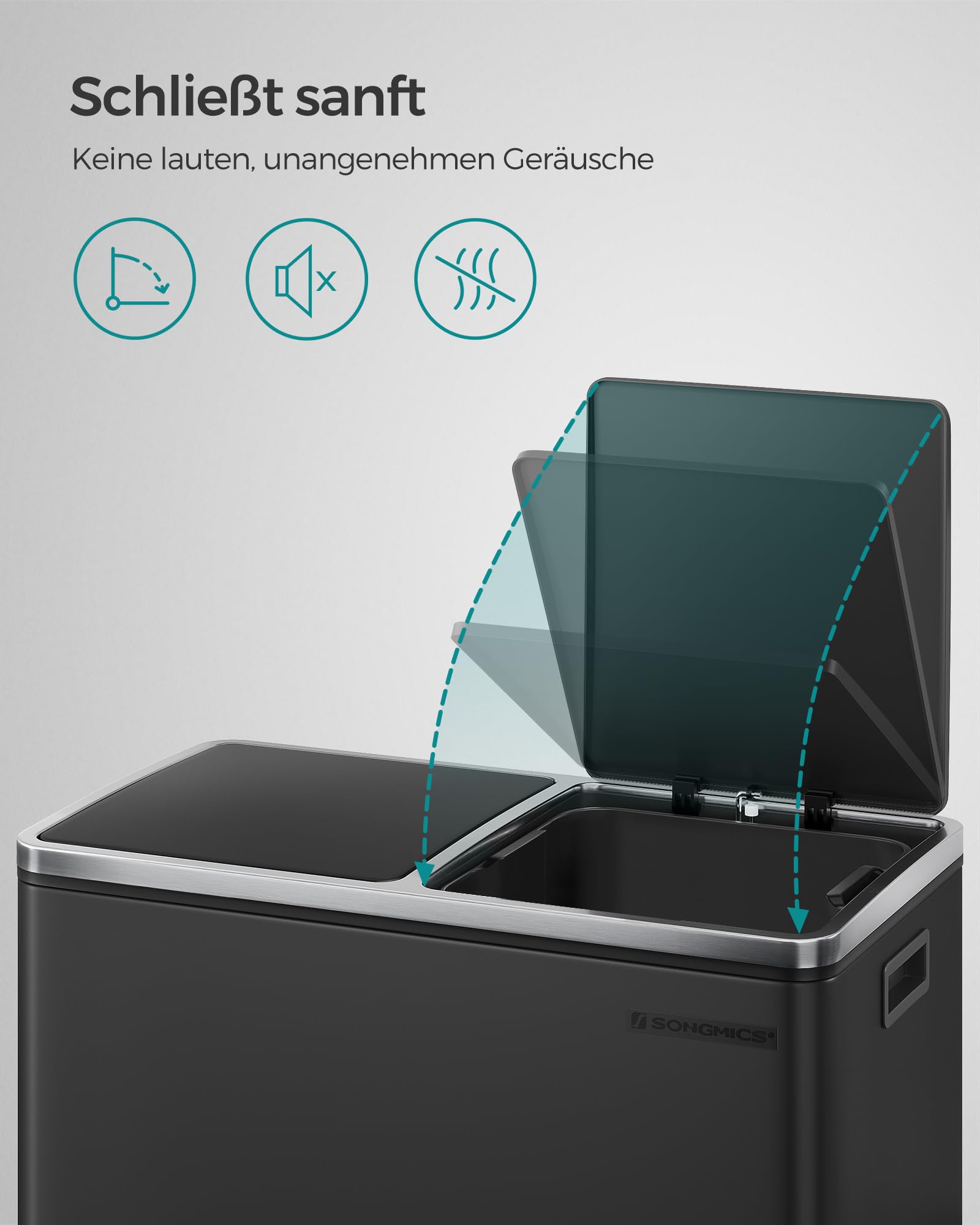 SONGMICS Mülleimer 2 x 30 Liter Mülltrennsystem Treteimer Metall Schwarz LTB60BK