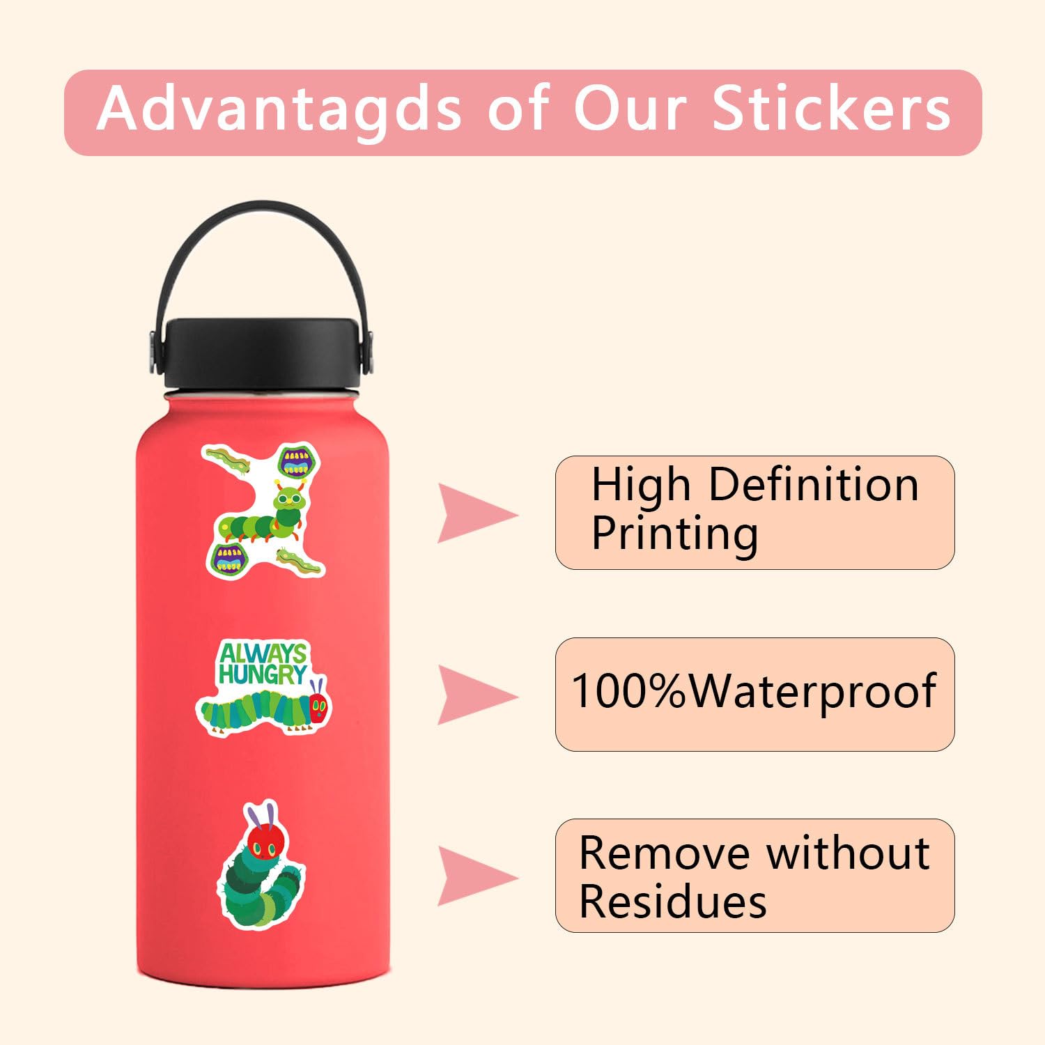 55 Pcs Caterpillar Stickers for Kids Teens Adults Boys Girls Gift,Stickers Pack for Laptop,Skateboard,Luggage,Car,Bike - Image 3