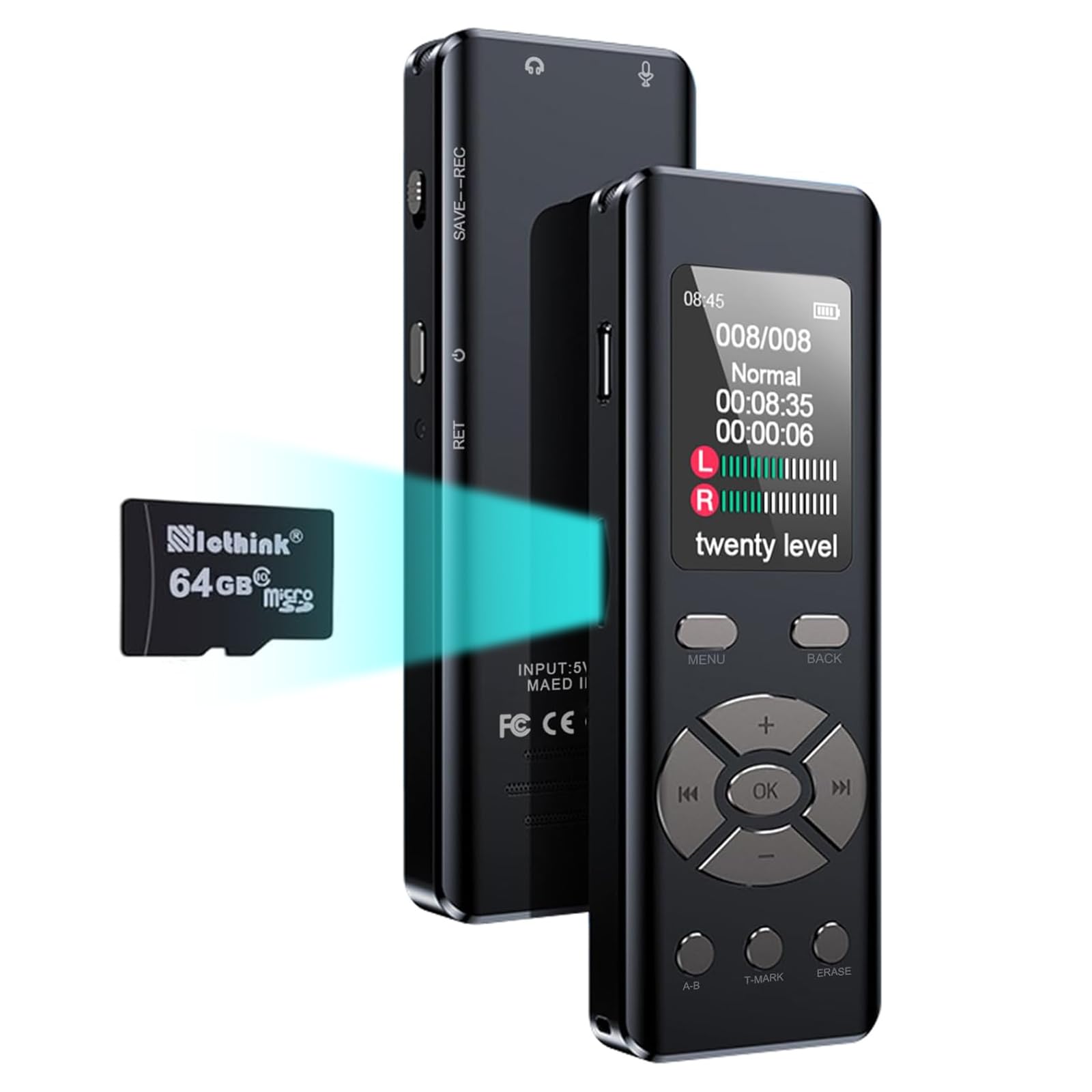 64GB Digital Voice Recorder Device 7-Level Voice Activation Audio Recording Device 20-Level DSP Clarity Control Dictaphone Voice Recorder Voice Activated Recorder with Playback