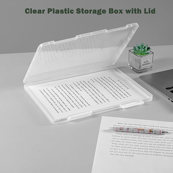 6 Pack A4 Clear Boxes Storage,Transparent Plastic Craft Storage Boxes, Clear Multi-Purpose Document Case for Document, Stationery, Craft, Certification