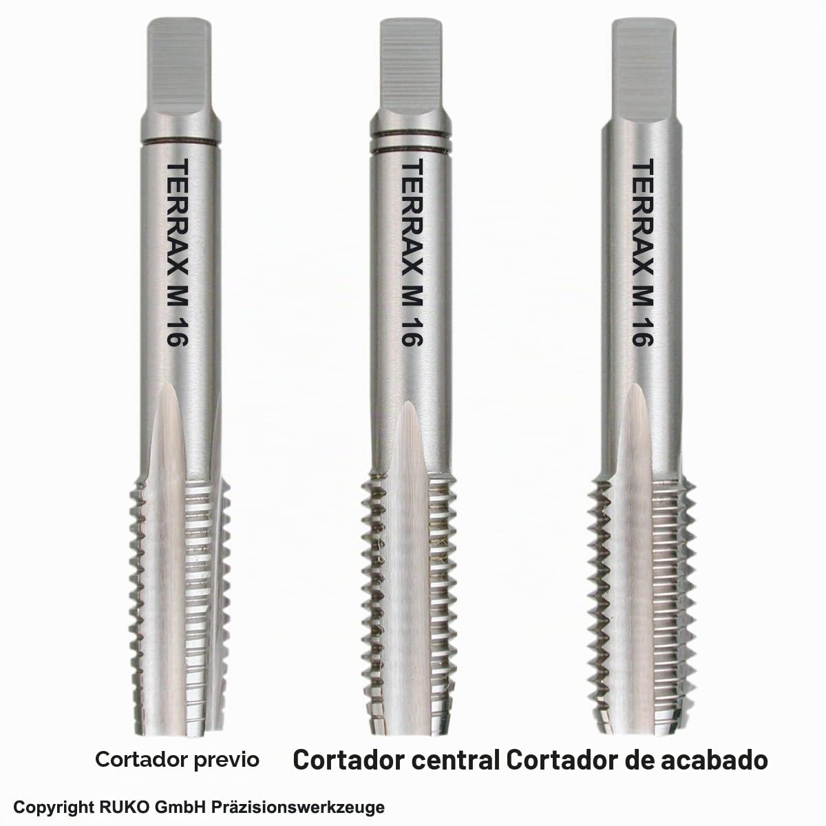 Ruko Terrax 230160TX - Juego de machos de roscar a mano M16 x 2,00 (DIN 352, HSS, 3 piezas)