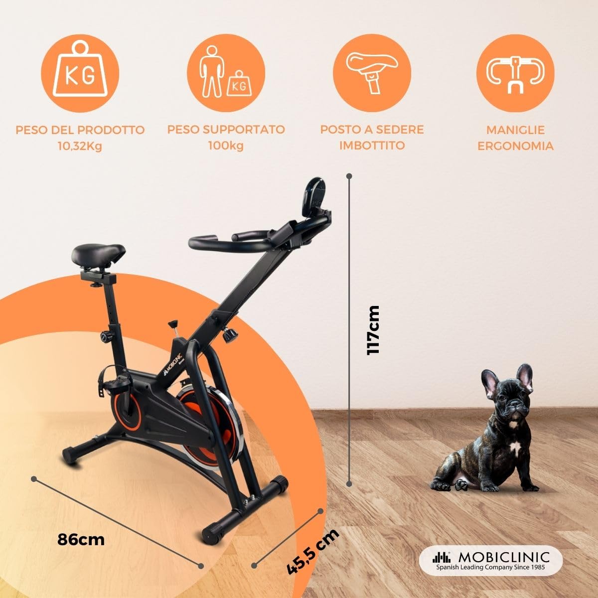 Mobiclinic® fitness, Cyclette da casa, Volano 10 kg, Resistenza regolabile, Makalu, Completamente, Display lcd, Marchio europeo, Cardiofrequenzimetro, Porta cellulare