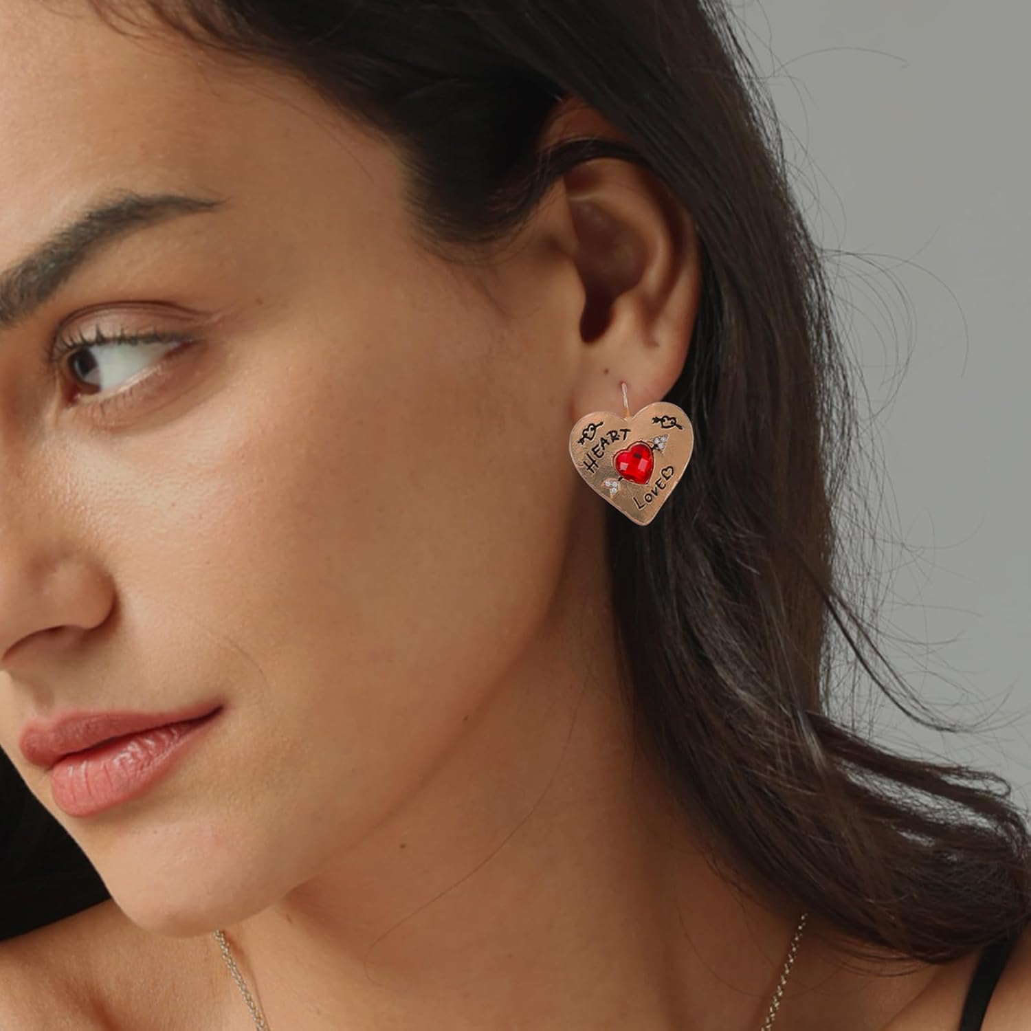 Crystal Tulip Elegant Gold-Plated Sun Bohemian Vintage Filigree Cute Bird Starfish Earrings - Sea Shell Beach Purple Flower Valentines Day Love Heart Arrow Hook Red Love Heart Earrings - Image 3