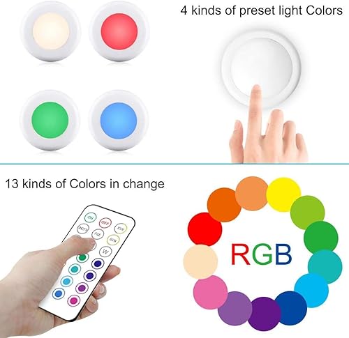 Miniatura 5 de Cadrim Luces de disco, 13 colores intercambiables LED de disco, luces regulables para debajo del gabinete, funcionan con pilas con 1 control remoto