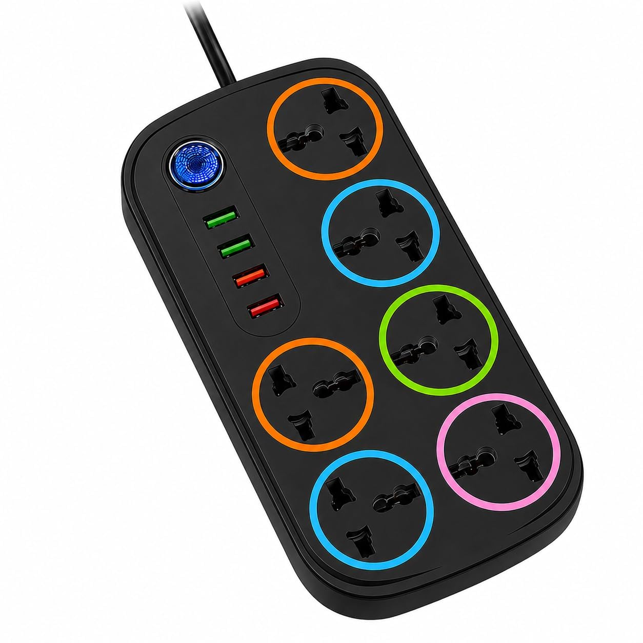 Multi-Functional Power Strip with 6 Color-Coded Sockets & 5 USB Ports – Surge-Protected Extension Board for Home, Office & Travel – Smart Charging, Compact, Build with Power Switch-Black-image-10