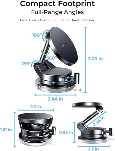 Miniatura 11 de LISEN Cargador Magsafe de 15 W para automóvil, SuctionPro Cargador inalámbrico para automóvil, soporte de teléfono con ventosa, soporte magnético de