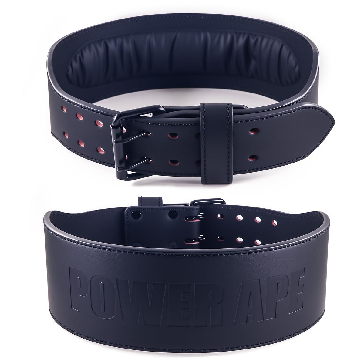 Power Ape Weight Lifting Belt Gym Fitness Cowhide Leather with Adjustable Holes Weightlifting Powerlifting Bodybuilding Deadlift Squat Workout Strength Training for Men and Women (black, S)