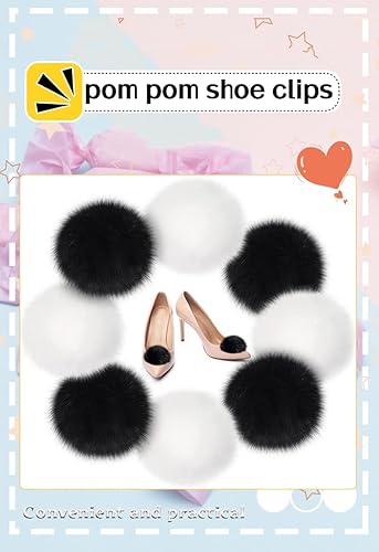 Miniatura 3 de W.Sealet Tinkerbell - Clips para zapatos, pompón de piel de visón esponjoso para mujeres, niñas, decoración de disfraz de campana, pompones blancos