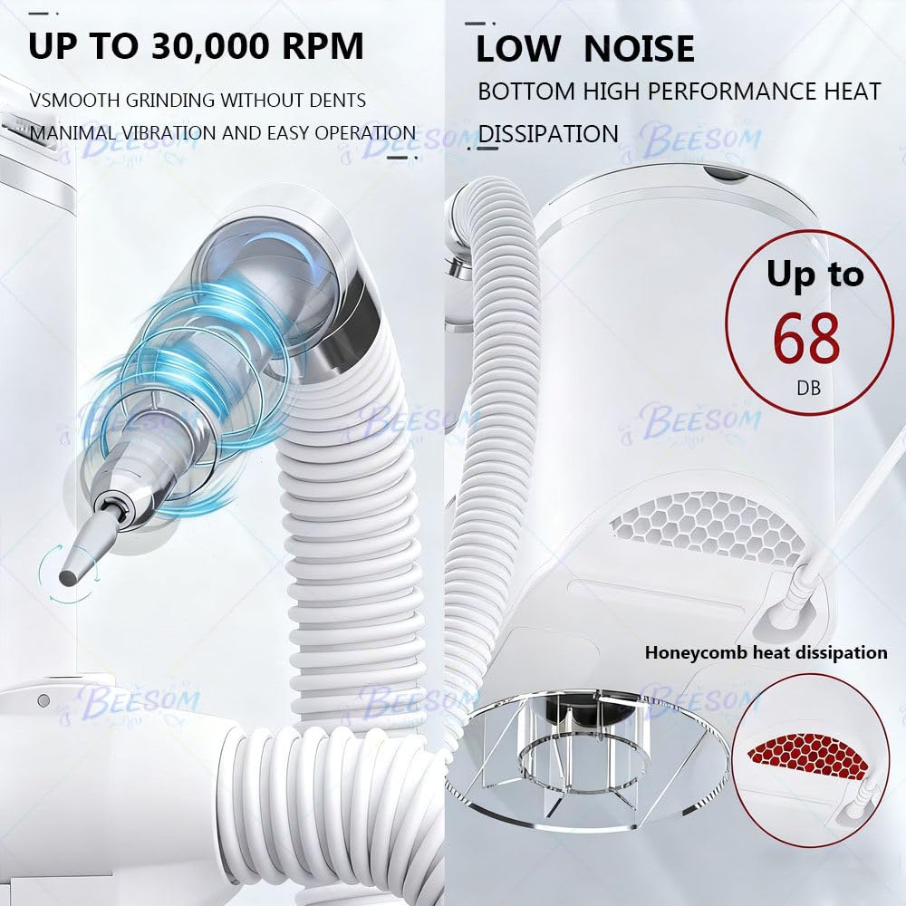 Électrique Ponceuse Ongles Professionnelle Aspirateur,Polissage Ongles,Chine Manucure/Pédicure Silencieuse,Vitesse Réglable pour Salon & Maison Cleaner Ongles Black