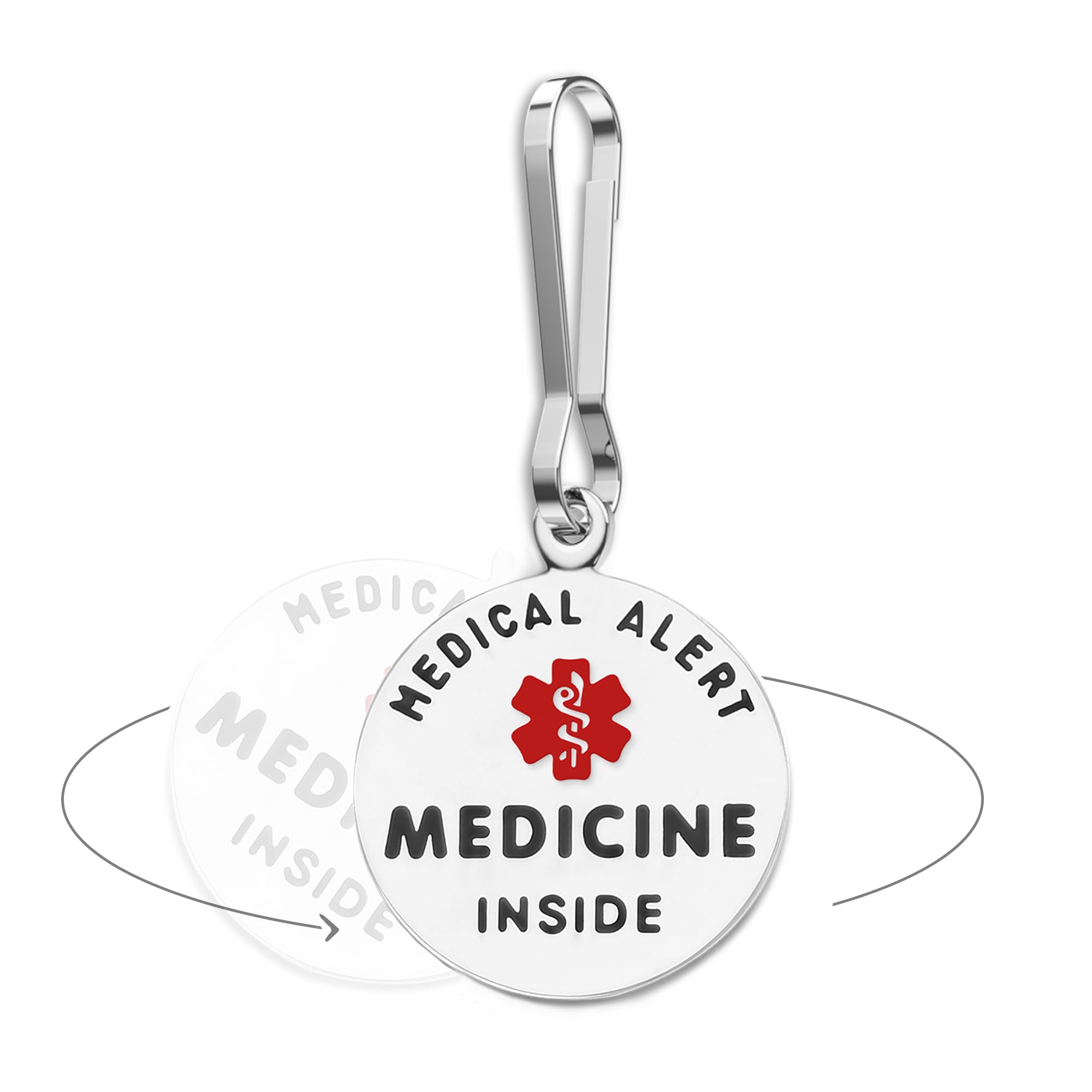 Divoti Pre-Engraved Medical Alert ID Bag Tag - Laser-Engraved Emergency Medical Alert - 1.25" Zipper Pull or Keychain with Cable Loop or Clip -