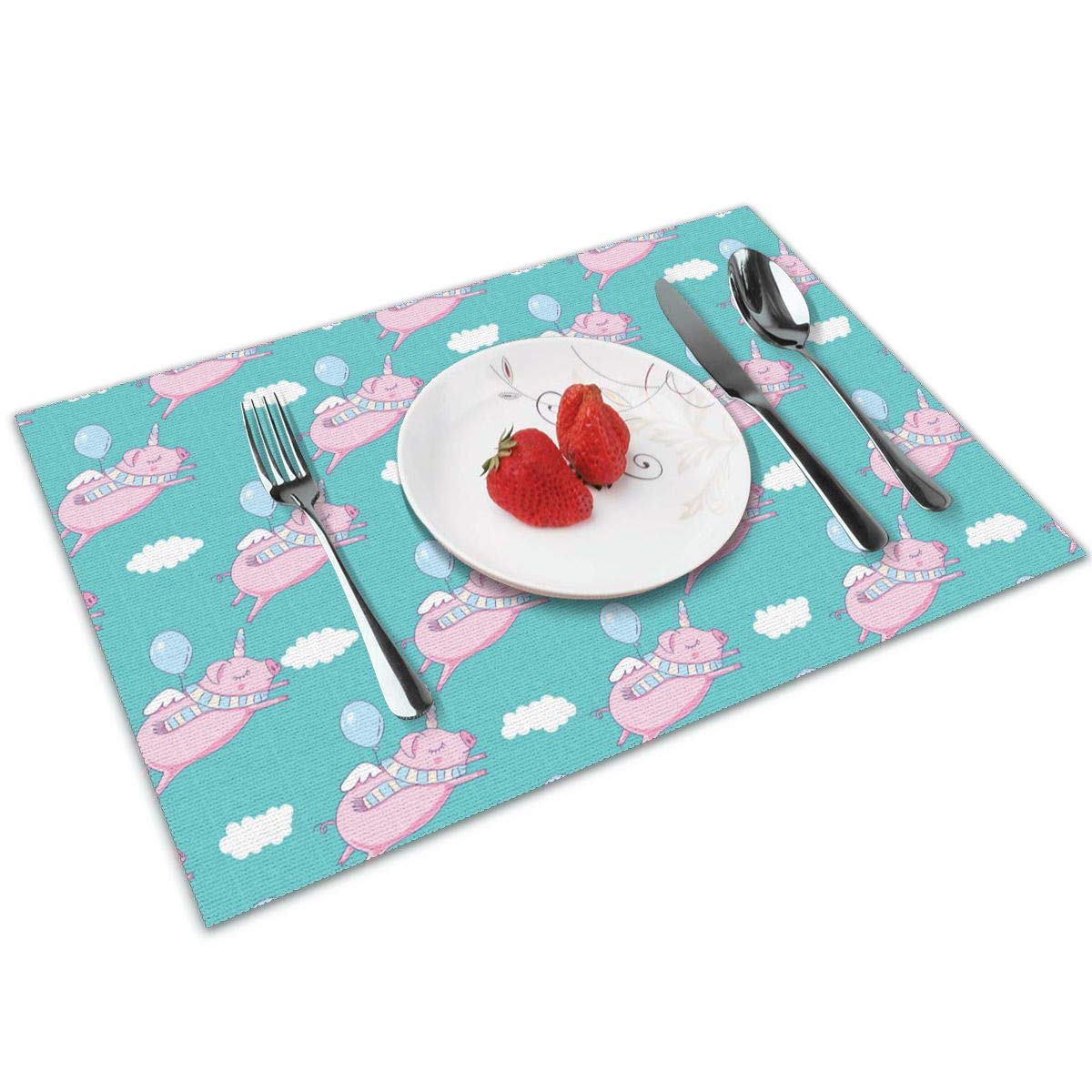 Amazon ユニコーン 豚 ブタ 飛ぶ 風船 ランチョンマット 4枚入 プレースマット テーブルマット 耐える 飾り 食卓 雰囲気 丸洗い 華やか おしゃれ テーブル 断熱 水洗い 大人 子供 対応 30 45cm ランチョンマット オンライン通販