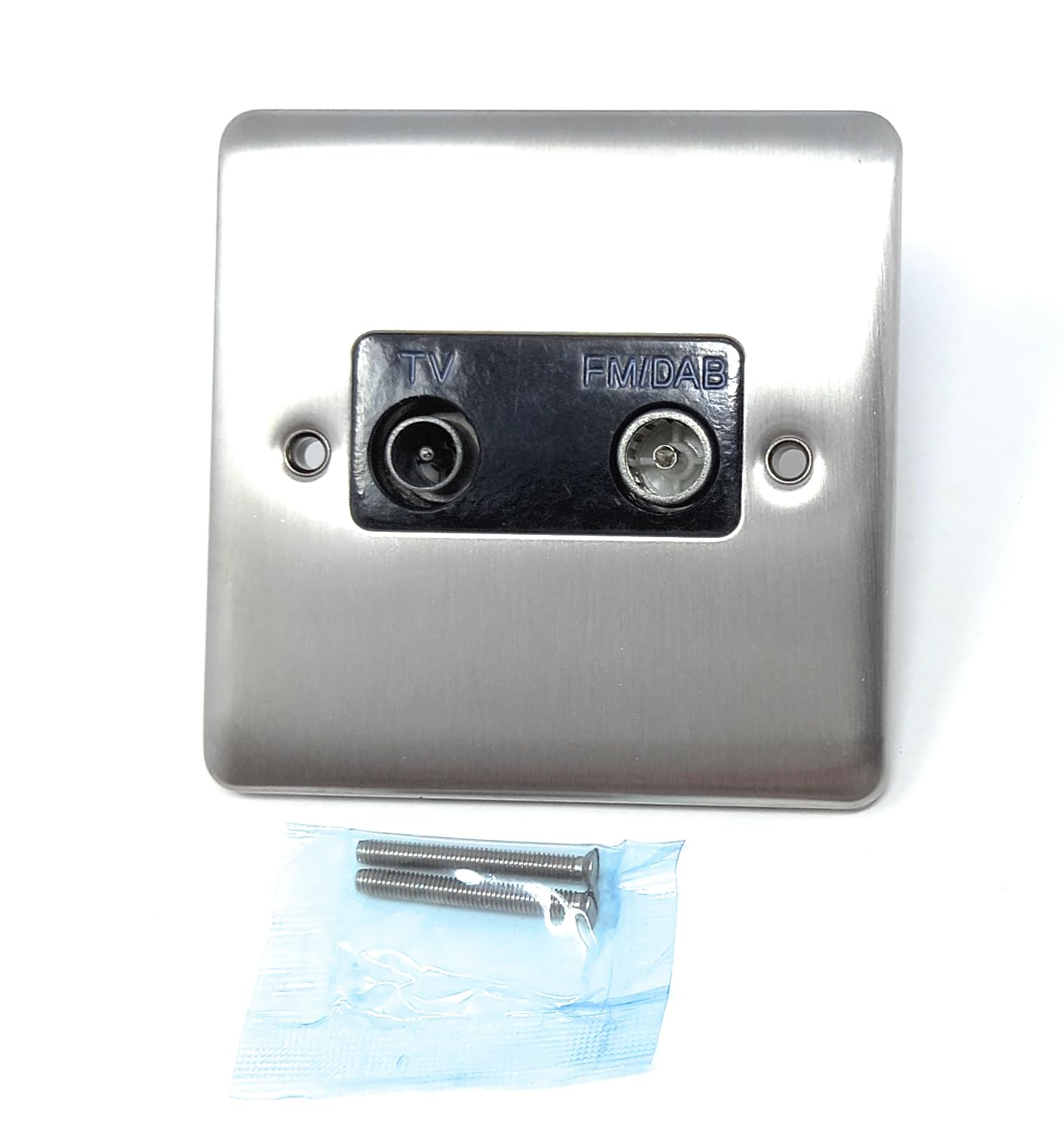 TV Aerial, Freeview RF & DAB/FM Radio Socket Wall Faceplate Stainless Steel 1 Gang, Silver - Image 4