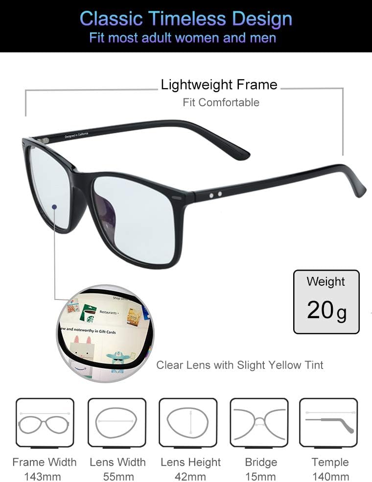 YAROCE Blue Light Blocking Glasses Women/Men, Anti Eyestain Computer Gaming Glasses Lightweight Nerd Eyeglasses Non Prescription