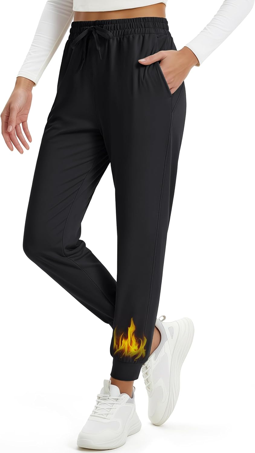 MAGCOMSEN Women's Fleece Lined Joggers Waterproof Thermal Winter Sweatpants Insulated Hiking Running Snow Pants Pockets