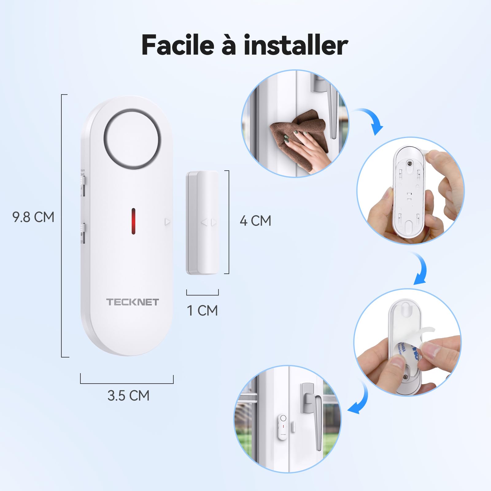 TECKNET Alarme Porte et Fenêtre sans Fil, Alarme et Carillon 2 en 1, Contrôle du Volume à 3 Niveaux, Systeme Alarmes Maison, Alarmes Antivol sans Fil pour la Maison, Le Magasin, Le Bureau (6 PCS)