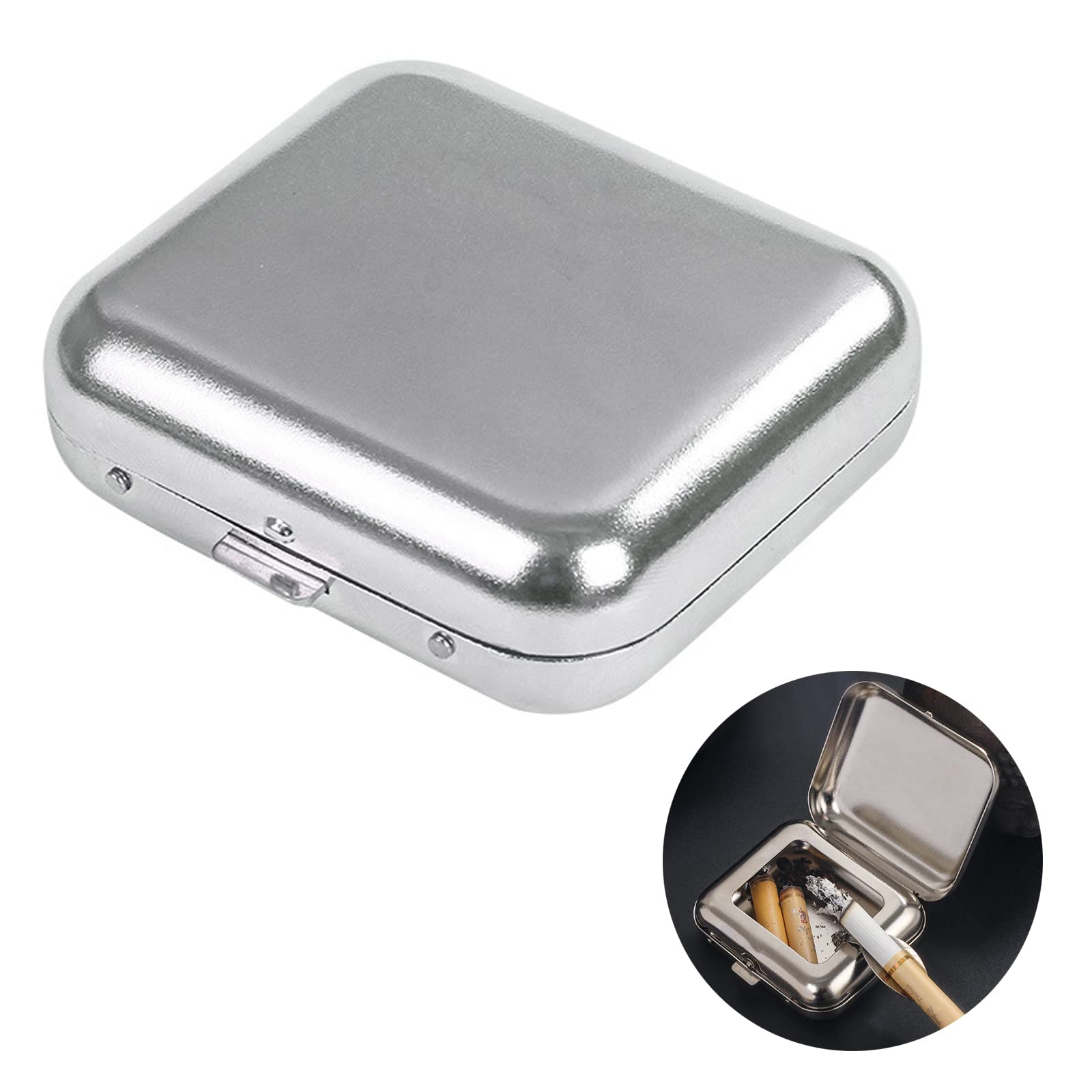 CONGGUAN Portable Metal Cigarette Pocket Square Ashtray Mini Travel Ashtray with Cigarette Holder for Outdoor Travel Camping Garden Car Bar Use