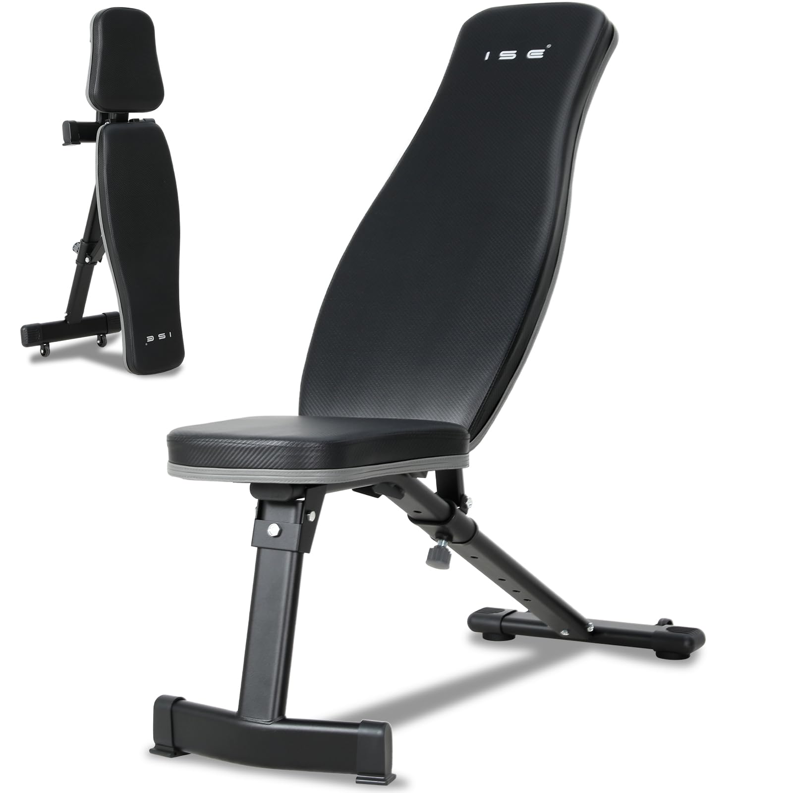 ISE Banco de Pesas Musculación Ajustable Plegable Multifuncional Inclinable Reclinable, Banco de Peso Plano Declinado Inclinado Abdominales para Fitness Entrenamiento Profesional con Respaldo